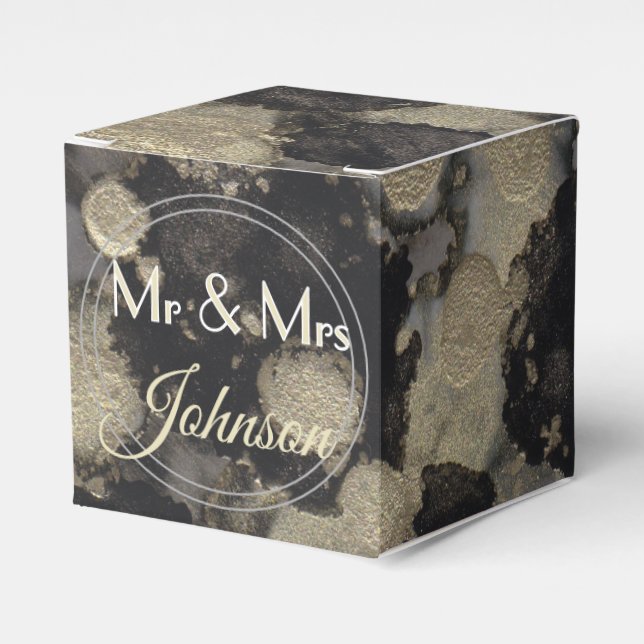 Wedding Shades of Blacks and Golds Classic Favor Box (Front Side)
