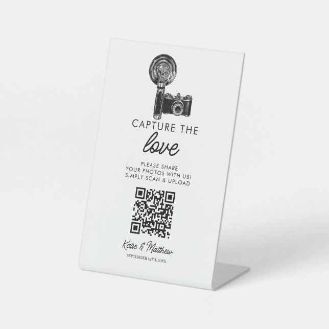 Wedding Share the love QR code Photo Upload Pedestal Sign (Front)