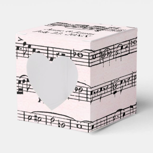 Wedding Sheet Music On Blush Pink Favor Box (Front Side)