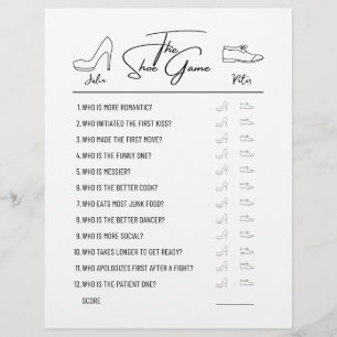 Wedding Shoe Game Questions Paper Black & White