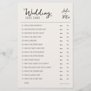 Wedding Shoe Game Questions Paper Rustic