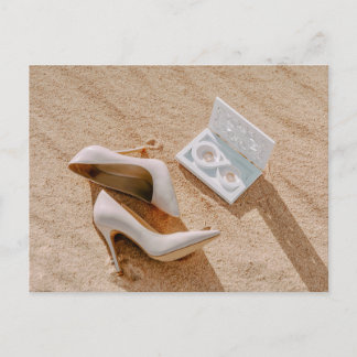 Wedding shoes and two wedding rings postcard