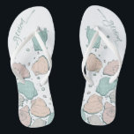 WEDDING SHOES | Modern Seashells Coral Teal Flip Flops<br><div class="desc">Funky coral and teal seashell design. Handwritten calligraphy that says groom - perfect for the groom to wear on the beach for his beach wedding ceremony. Design created for TheBarefootBride™ by © WhimsicalArtwork™. This is part of a wedding stationery suite collection with matching wedding accessories also baby shower and other...</div>