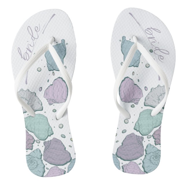 WEDDING SHOES | Modern Seashells Dusty Blue Lilac Flip Flops (Footbed)