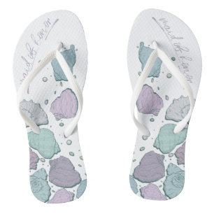 WEDDING SHOES   Modern Seashells Lilac Dusty Blue Flip Flops