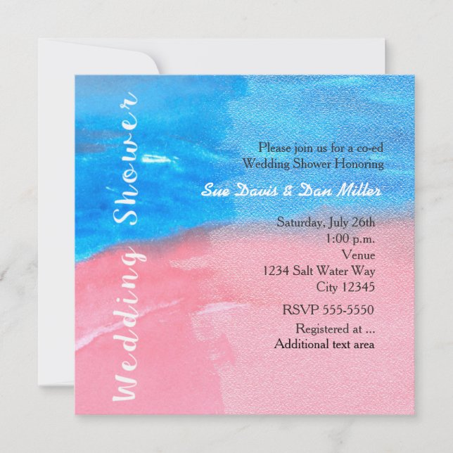 WEDDING SHOWER Aquarelle Bleu & Rose Invitation (Devant)