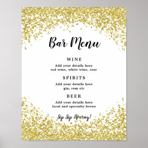 wedding shower Bar Menu Sign faux gold glitter