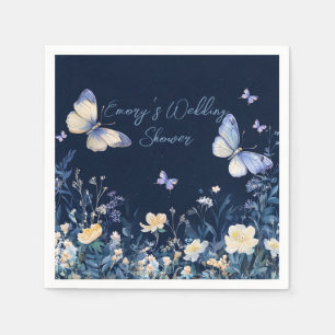 Wedding Shower Blue and White Floral  Butterflies  Napkin