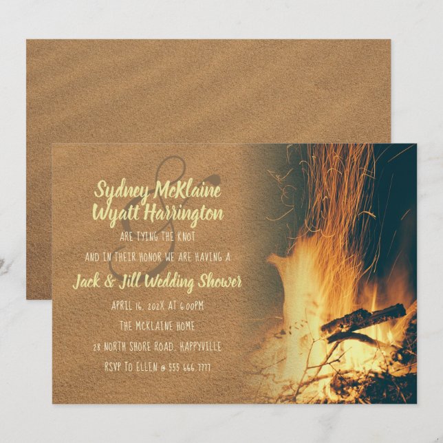 Wedding shower Bonfire Couple Invitation Modèle (Devant / Derrière)