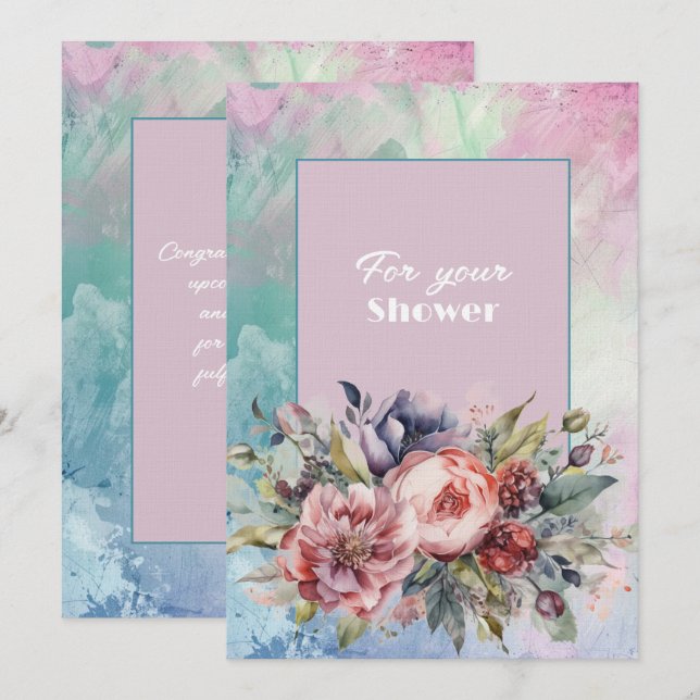 Wedding Shower Bouquet of Pink Purple Flowers Card (Front/Back)