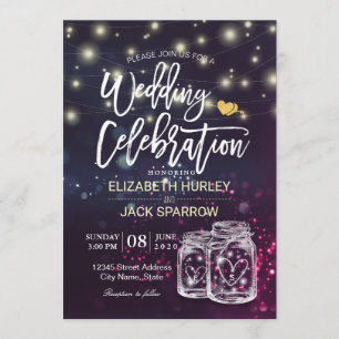 Wedding Shower Chic Mason Jar Purple String Lights Invitation