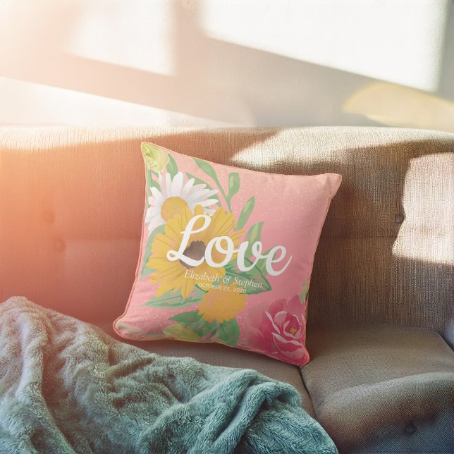 Wedding Shower Chic Rose Flowers Pink Gold Glitter Throw Pillow (Creator Uploaded)