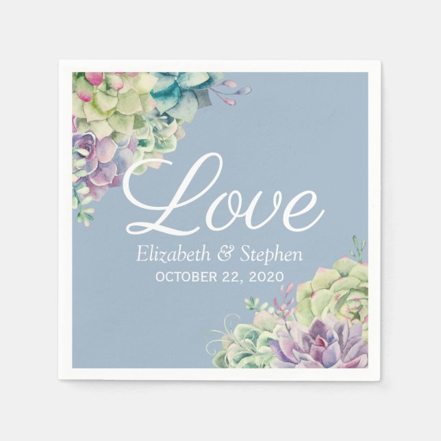 Wedding Shower Elegant Watercolor Succulent Plants Napkin (Front)