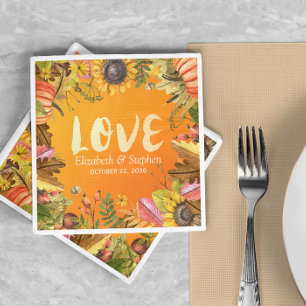 Wedding Shower Fall Maple Leaves Pumpkin Sunflower Napkin