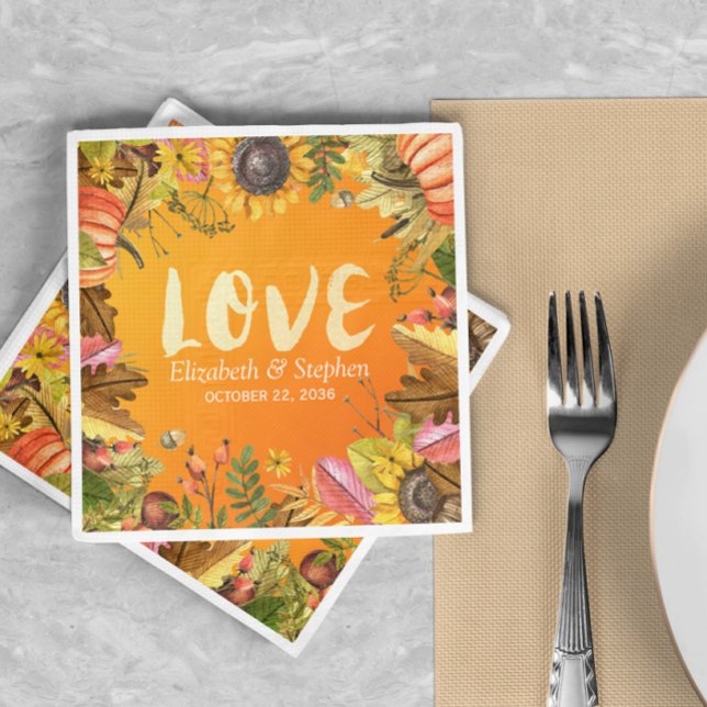 Wedding Shower Fall Maple Leaves Pumpkin Sunflower Napkin (Creator Uploaded)