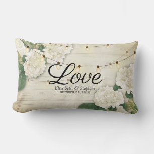 Wedding Shower Hydrangea Flower String Lights wood Lumbar Pillow