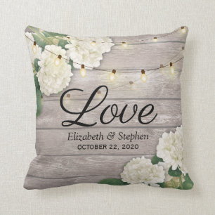 Wedding Shower Hydrangea Flower String Lights Wood Throw Pillow