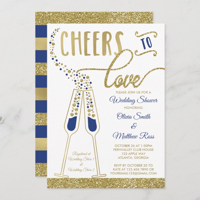 Wedding Shower Invitation, Faux Glitter/Foil Invitation (Front/Back)