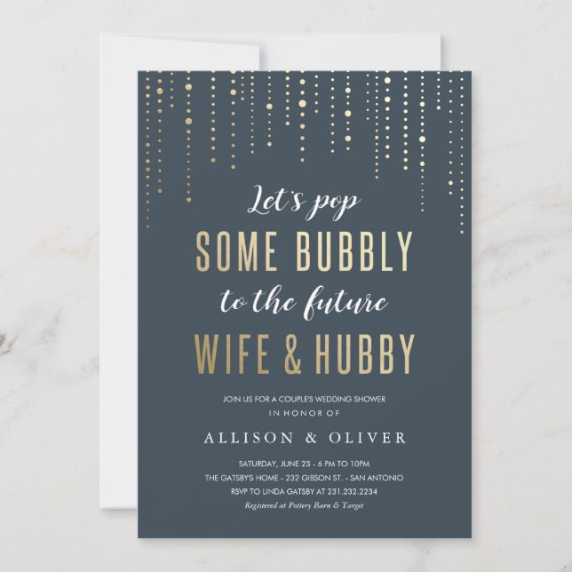 Wedding Shower Invitations - Bubbly Faux Gold Foil (Front)