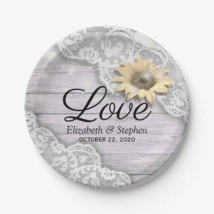 Wedding Shower Lace Sunflower Wood String Lights Paper Plate