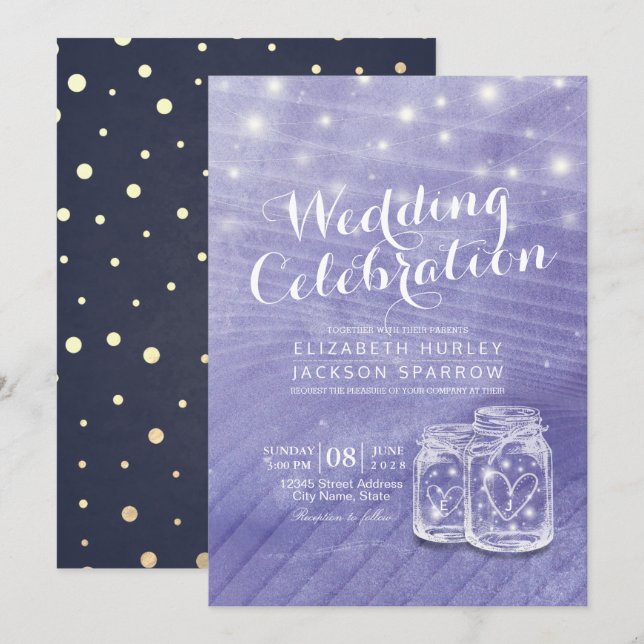 Wedding Shower Mason Jar String Lights Invitation (Front/Back)