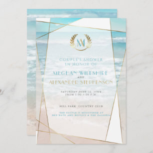Wedding Shower    Modern Monogram Beach Wedding Invitation