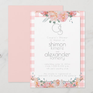 Wedding Shower    Monogram Painted Floral Coral Invitation