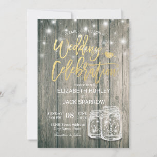 Wedding Shower Rustic Wood Mason Jar String Lights Invitation
