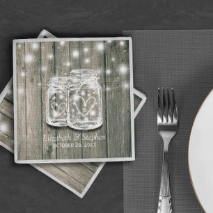 Wedding Shower Rustic Wood Mason Jar String Lights Napkin