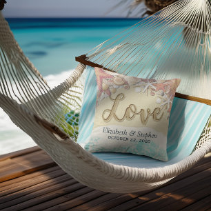 Wedding Shower Summer Sea Beach Starfish Seashells Throw Pillow