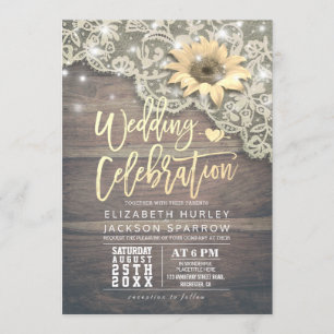 Wedding Shower Vintage Lace Sunflower Rustic Wood Invitation