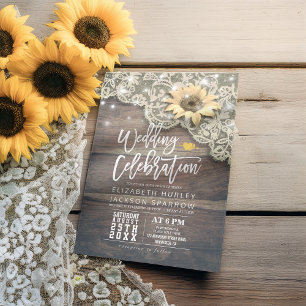 Wedding Shower Vintage Lace Sunflower Rustic Wood Invitation