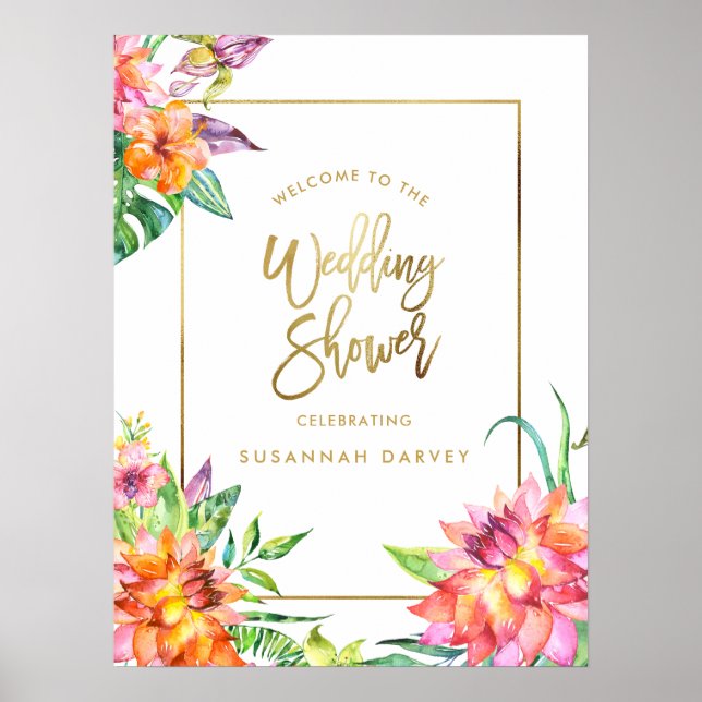 Wedding Shower Welcome Sign | Tropical Watercolors (Front)