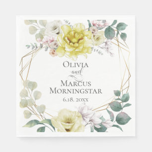 Wedding Shower   Yellow Peony Flowers Napkin