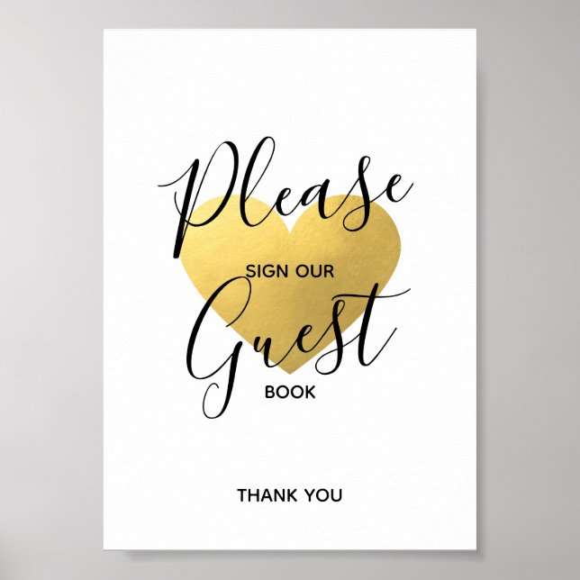 Wedding Sign Black Gold Heart | SIGN GUEST BOOK (Front)