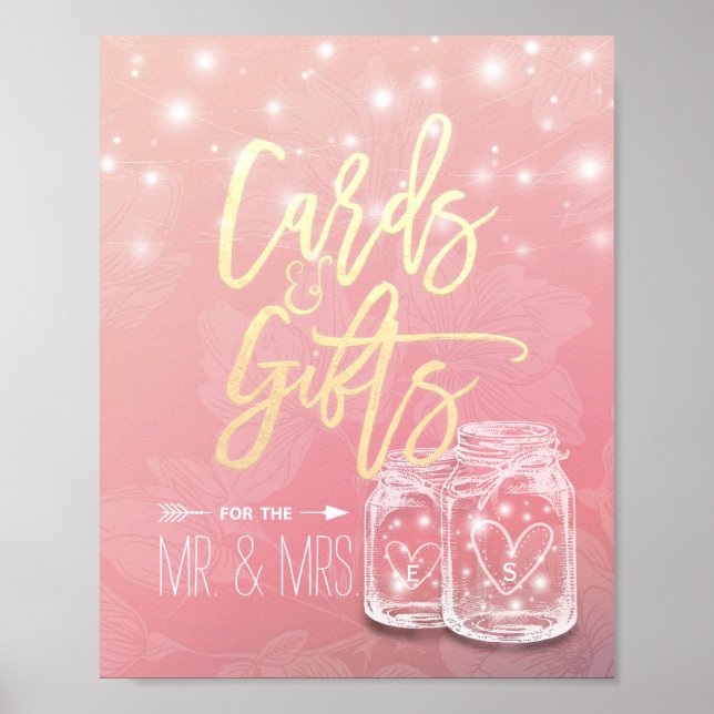 Wedding Sign Cards Gifts Mason Jars String Lights (Front)
