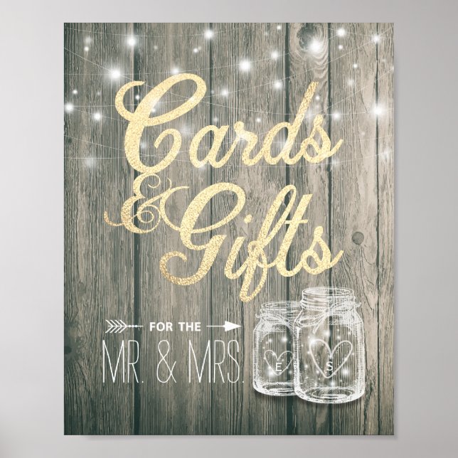 Wedding Sign Cards & Gifts Rustic Wood Mason Jars (Front)