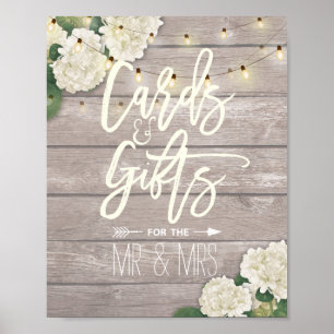 Wedding Sign Cards Gifts Wood Floral String Lights