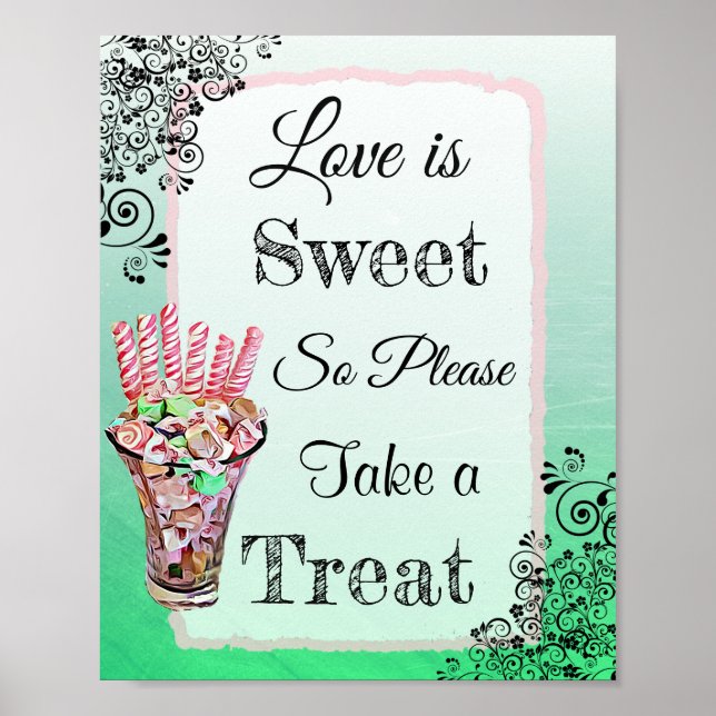 Wedding Sign for Candy Buffet Pink and Gree Poster (Front)