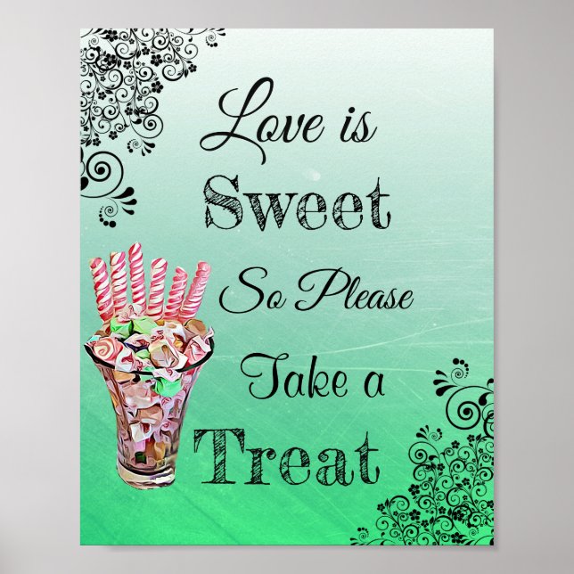 Wedding Sign for Candy Buffet Pink and Gree Poster (Front)