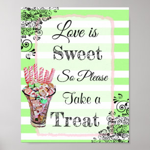 Wedding Sign for Candy Buffet Pink and Gree Poster