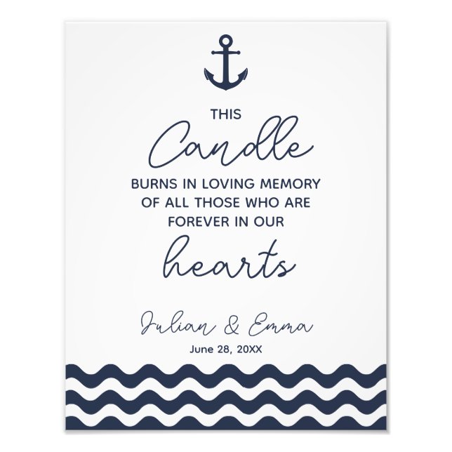 wedding sign, loving memory wedding, navy nautical photo print (Front)