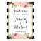 Wedding Sign | Modern Floral Black White Stripes
