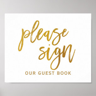 Wedding Sign "Please Sign" Typography   Gold Foil