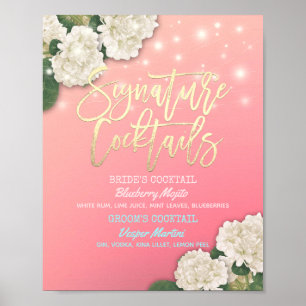 Wedding Signature Cocktail Drink Menu Hydrangeas Poster