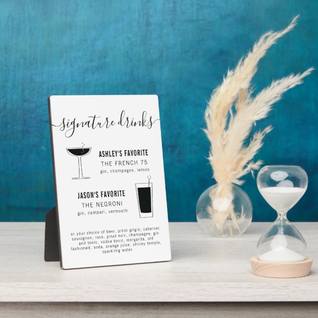 Wedding Signature Drink Cocktail w/ Retro Glasses Plaque (Side)