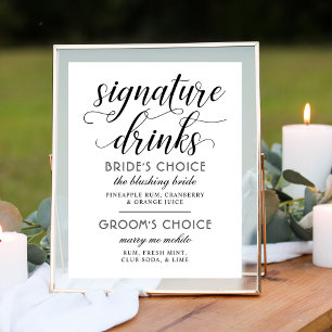 Wedding Signature Drinks Poster Sign Black White
