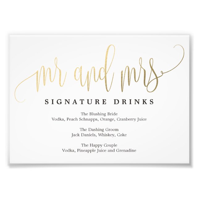 Wedding Signature Drinks Sign Choose Your Size (Front)
