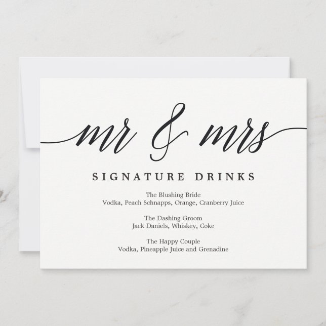Wedding Signature Drinks Sign - Modern Script Invitation (Front)