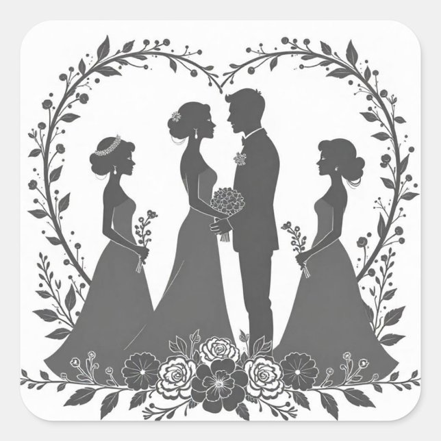 Wedding silhouette Illustrations  Square Sticker (Wedding Silhouette for Gifts!)
